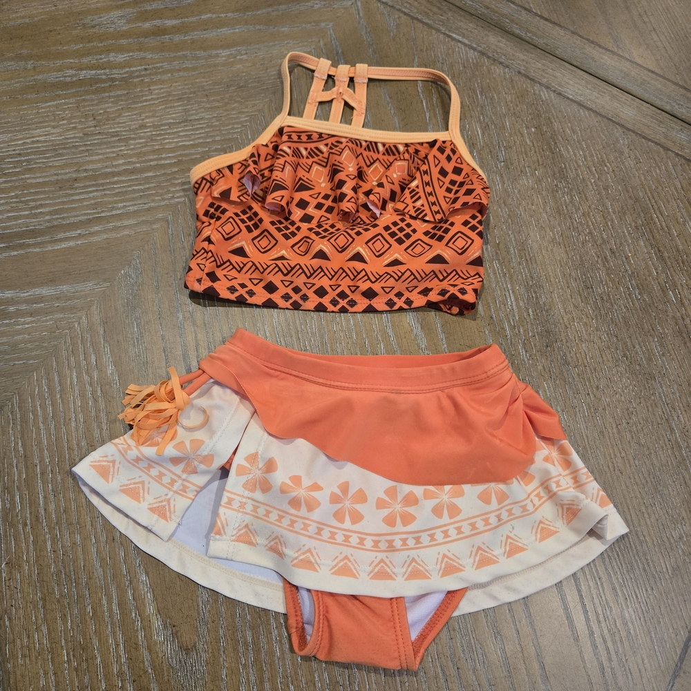 Disney Orange Patterned Kids Swim Bikini